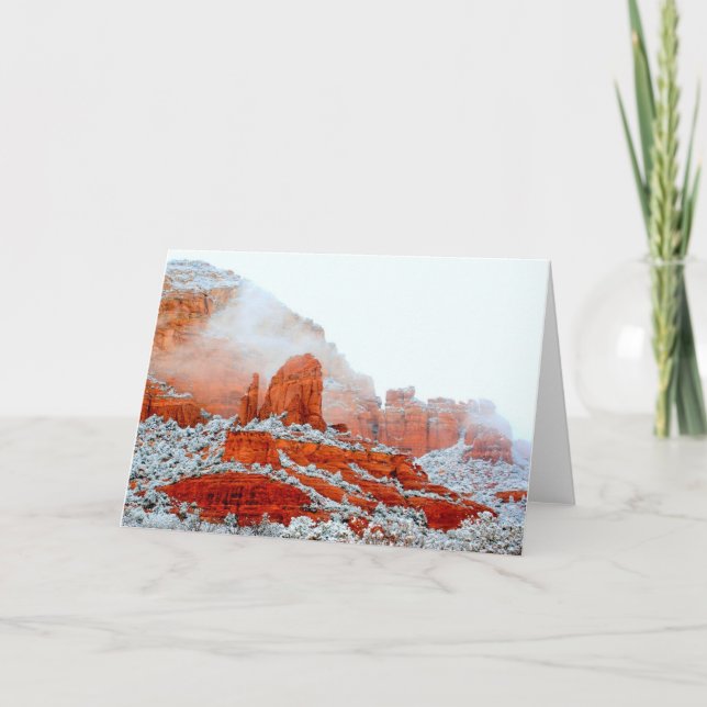 Tarjeta Rocas rojas de Sedona en nieve (Anverso)