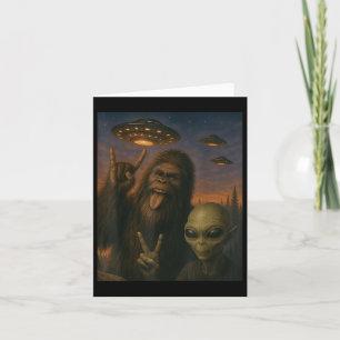 Tarjeta Rock Alienígena De Pie Grande En Selfie Ufo Gracio