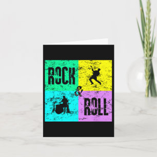 Tarjeta Rock &amp; Roll Music Vintage Retro 80s Drums Guit