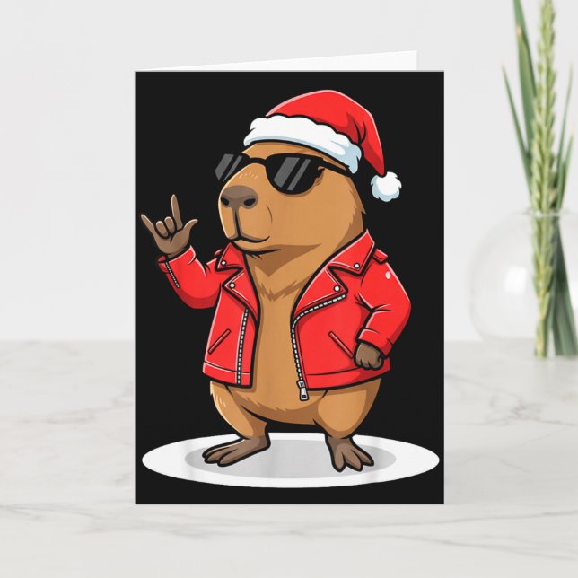 Tarjeta Rock Capybara Xmas Santa Men Women Kids Funny Ugly (Anverso)