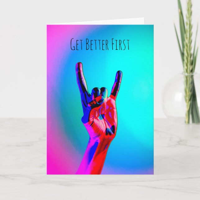 Tarjeta Rock duro Metalizado fuerte, los cuernos del diabl (Anverso)