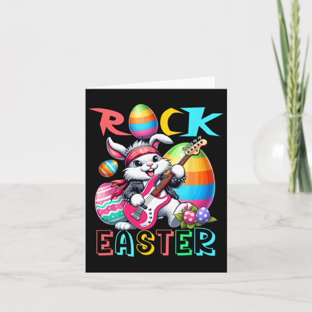 Tarjeta Rock Easter Costume Bunny Tocando Guitarismo De Gu (Anverso)