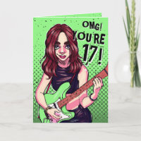 Rock Music Teen Chica Green Guitar 17 cumpleaños