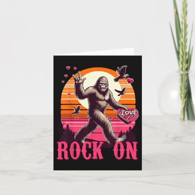 Tarjeta Rock On Bigfoot Sasquatch Yeti Día de San Valentín (Anverso)