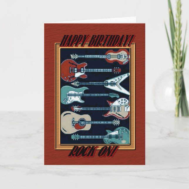 Tarjeta Rock On Happy Birthday Guitars (Anverso)