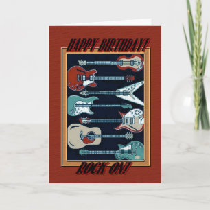 Tarjeta Rock On Happy Birthday Guitars