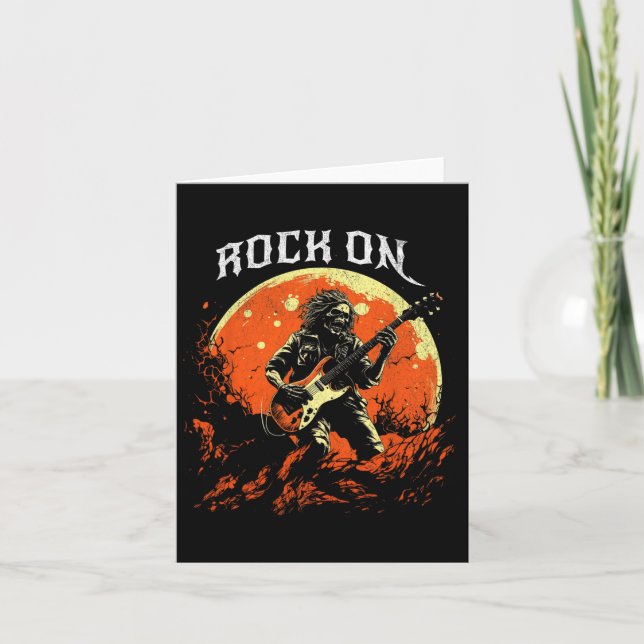 Tarjeta Rock On Skeleton Tocando Rock De Guitarra Y Rollo  (Anverso)