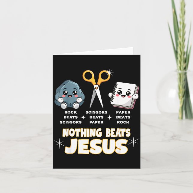 Tarjeta Rock Paper Scissors But Nothing Beats Jesus Funny  (Anverso)