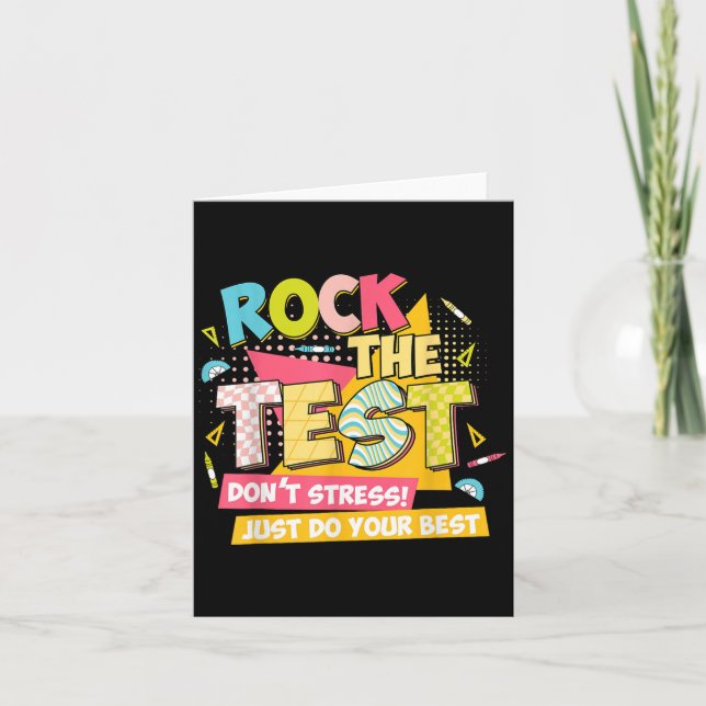 Tarjeta Rock The Test Day Motivational Retro Teachers Test (Anverso)