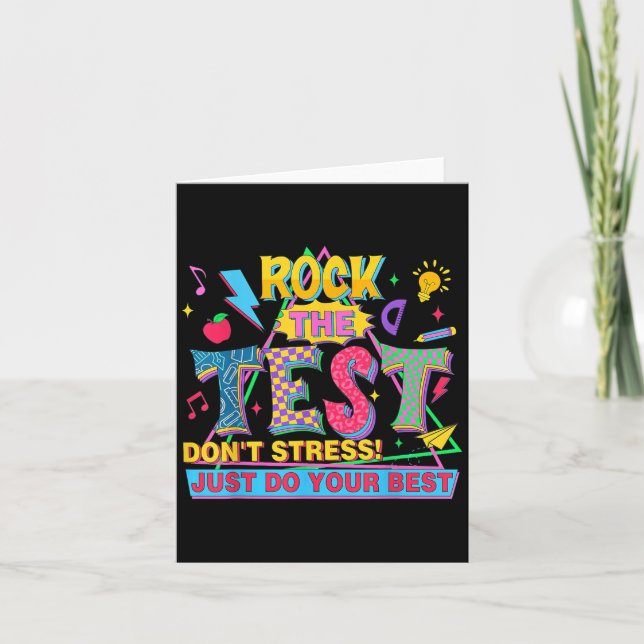 Tarjeta Rock The Test Dont Stress Motivational Teacher Tes (Anverso)
