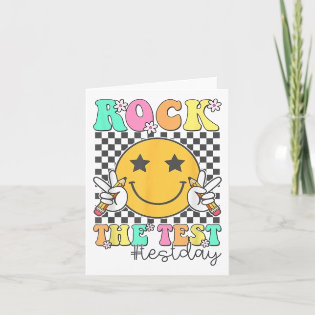 Tarjeta Rock The Test Motivation Test Day Smile Face Tes (Anverso)