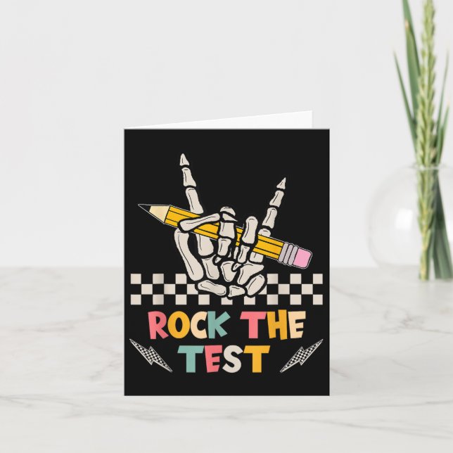 Tarjeta Rock The Test Testing Day Hand Skeleton Teacher St (Anverso)