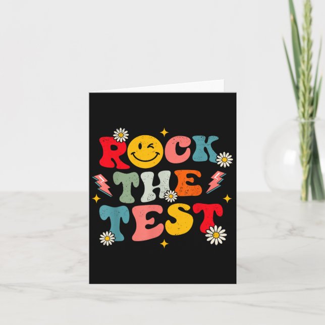 Tarjeta Rock The Test Testing Day Retro Motivational Teach (Anverso)