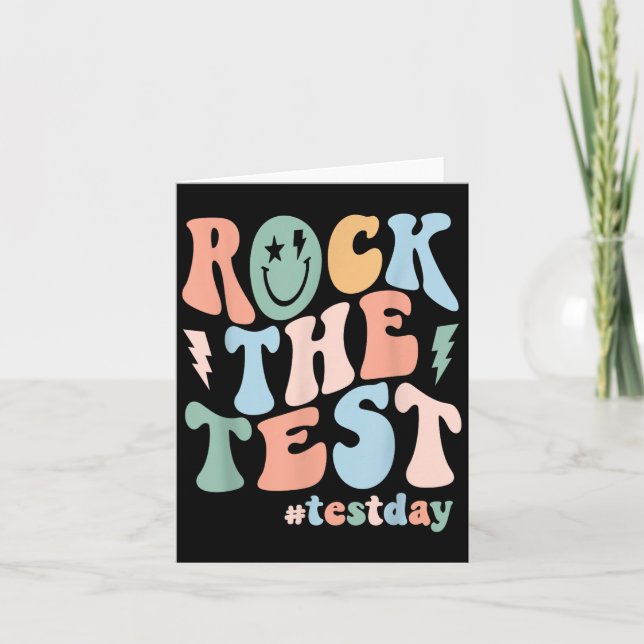 Tarjeta Rock The Test Testing Day Retro Motivational Teach (Anverso)