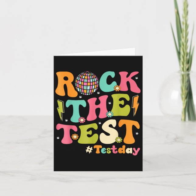 Tarjeta Rock The Test Testing Day Retro Motivational Teach (Anverso)