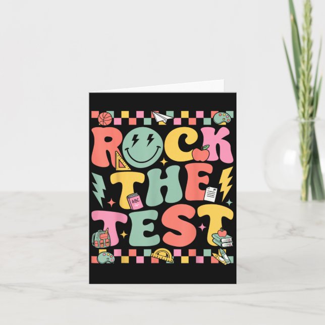 Tarjeta Rock The Test Testing Day Retro Motivational Teach (Anverso)