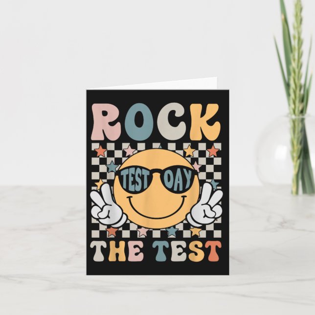Tarjeta Rock The Test Testing Day Retro Sonrisa Face Teach (Anverso)