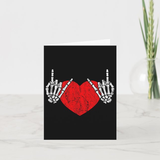 Tarjeta Rock Y Rollo Del Corazón De La Mano Del Esqueleto  (Anverso)