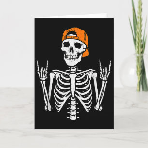 Tarjeta Rocker Esqueleto Halloween Roca Traje Gorra Skater