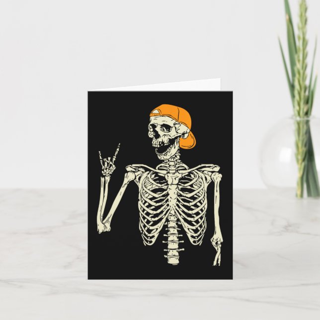 Tarjeta Rocker Skeleton Cap Skater Guay Halloween Punk Roc (Anverso)