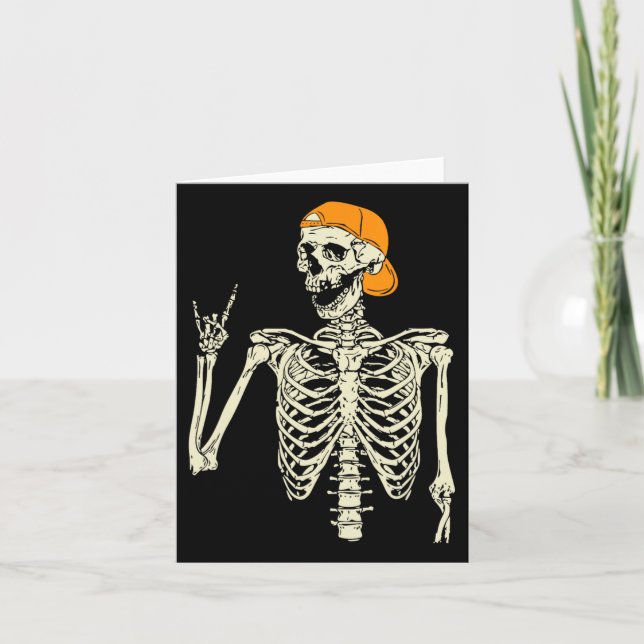 Tarjeta Rocker Skeleton Cap Skater Guay Halloween Punk Roc (Anverso)