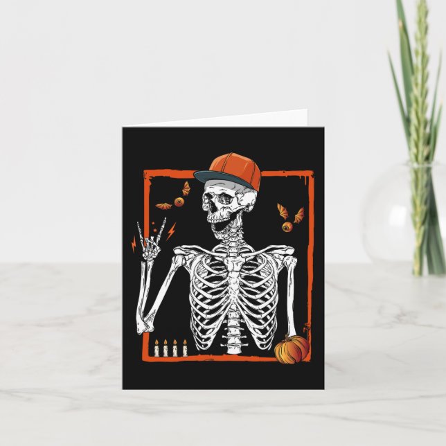 Tarjeta Rocker Skeleton Hand Rock On Costume Funny Hallowe (Anverso)
