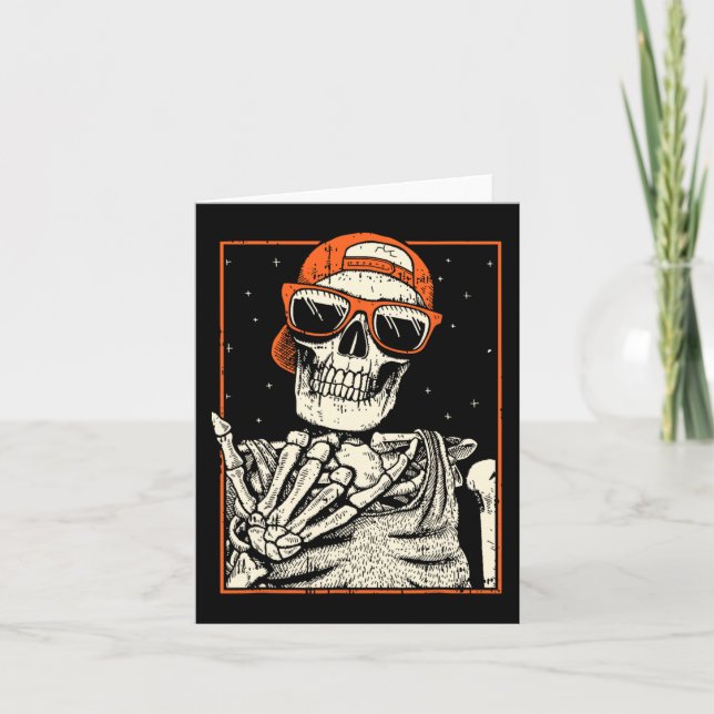 Tarjeta Rocker Skeleton Hand Rock On Costume Funny Hallowe (Anverso)