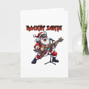 Tarjeta Rockin 'Santa guitarrista de Navidad