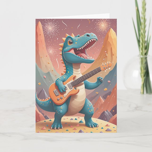 Tarjeta Rockstar Dino Birthday Bash (Anverso)