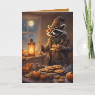 Tarjeta Rocky Raccoon hornea galletas de Halloween de bien