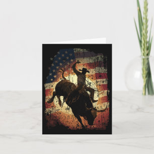 Tarjeta Rodeo Bull Rider Patriótico Cowboy Bandera Usa