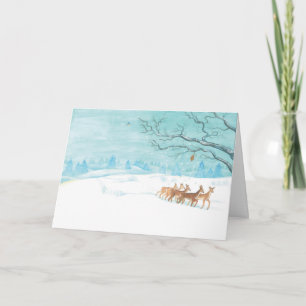 Tarjeta Roe Deer Group en Winter Snow Landscape Greet