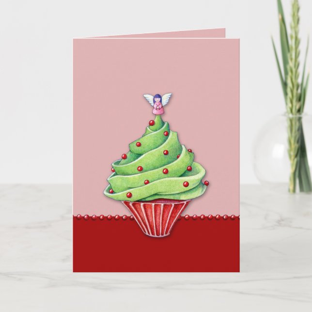 Tarjeta roja2 de pastel de árbol de Navidad (Anverso)