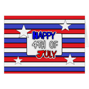 Tarjeta roja, azul blanco a rayas feliz 4 de julio