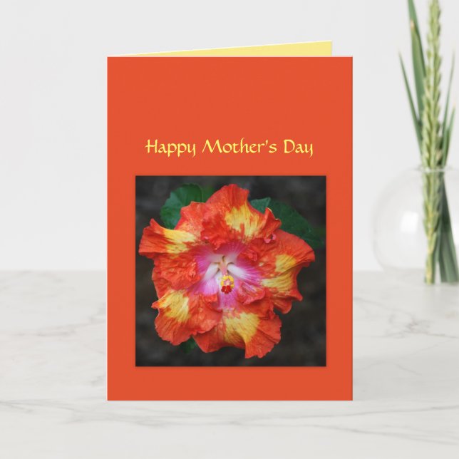 Tarjeta roja caliente hibiscus para el día de la m (Anverso)