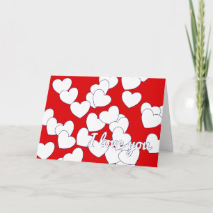 Tarjeta Roja Con Corazones Blancos Para Decir 'Te