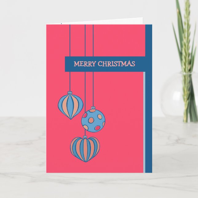 Tarjeta roja de bolas de Navidad retro (Anverso)