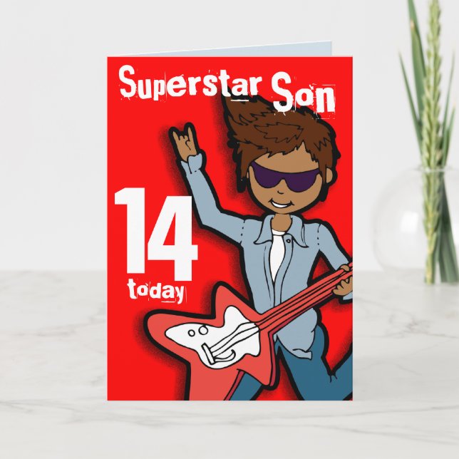 Tarjeta roja de cumpleaños 14 de Superstar Son (Anverso)