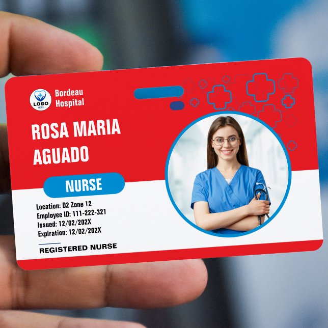 Tarjeta roja de identificación de personalizado y  (Custom Hospital & Business ID Badges - Secure, Durable Design)