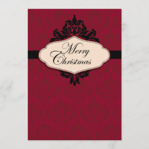 Tarjeta roja de la invitación del brocado del