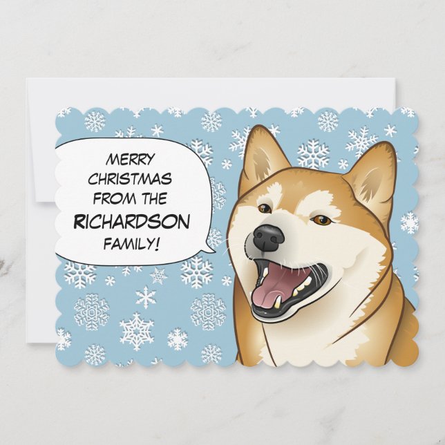 Tarjeta roja de las Felices Navidad de Shiba Inu (Anverso)