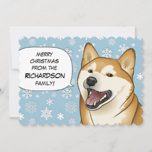 Tarjeta roja de las Felices Navidad de Shiba Inu