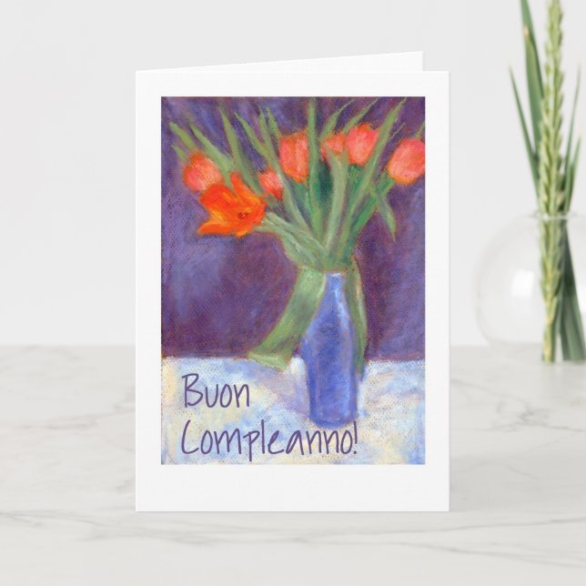 Tarjeta roja de los tulipanes del cumpleaños - (Anverso)