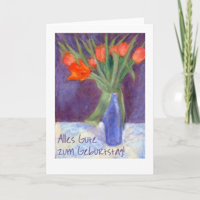 Tarjeta roja de los tulipanes del cumpleaños - (Anverso)