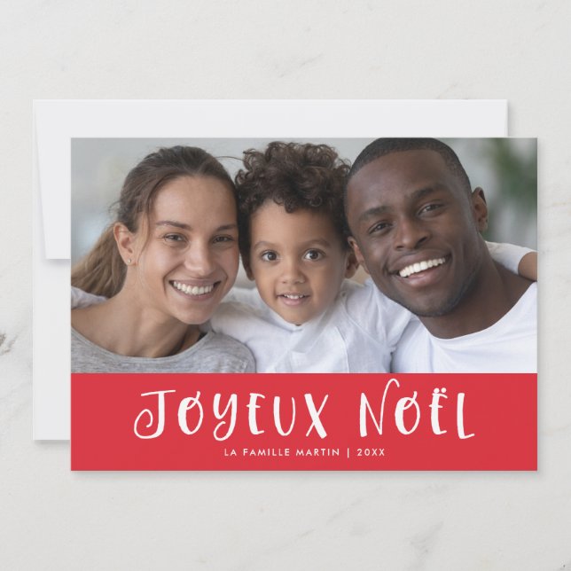 Tarjeta Roja de Navidad Joyeux Noel con Foto (Anverso)