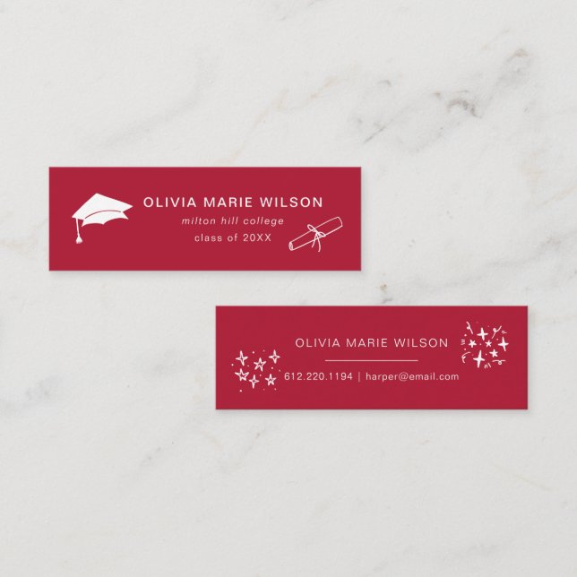 Tarjeta roja de nombre de icono de graduación mini (Anverso / Reverso)