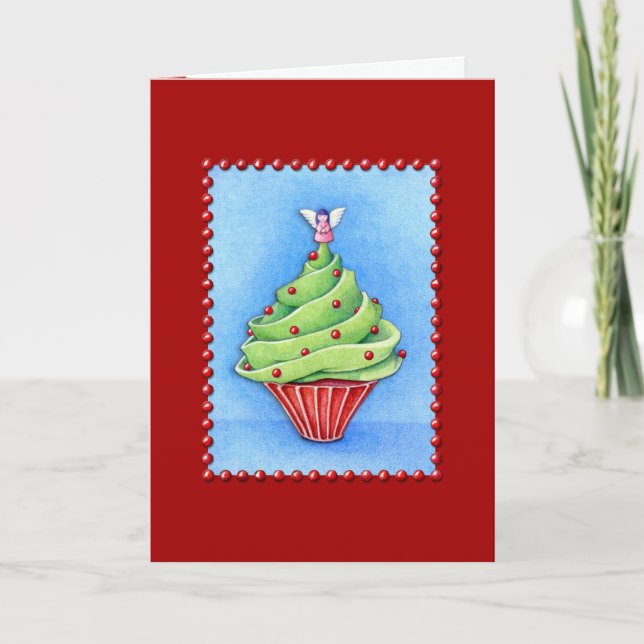 Tarjeta roja de pastel de árbol de Navidad (Anverso)