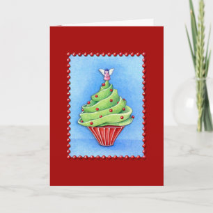 Tarjeta roja de pastel de árbol de Navidad