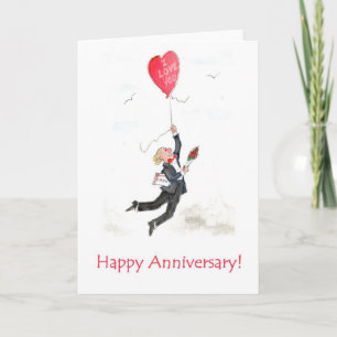 Tarjeta roja del aniversario del globo del corazón