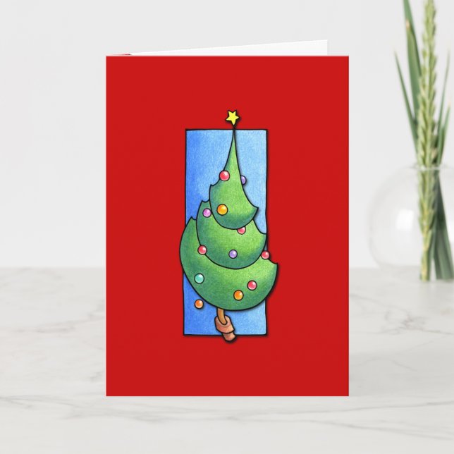 Tarjeta roja del árbol de Navidad (Anverso)
